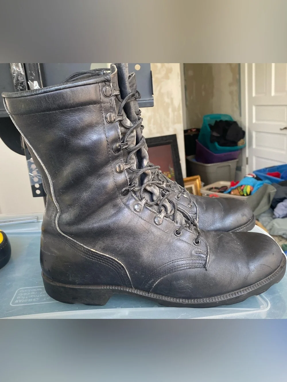 Vintage Combat Boots Mens Size 10.5 Black Leather Military Calf Jungle Ro-Search